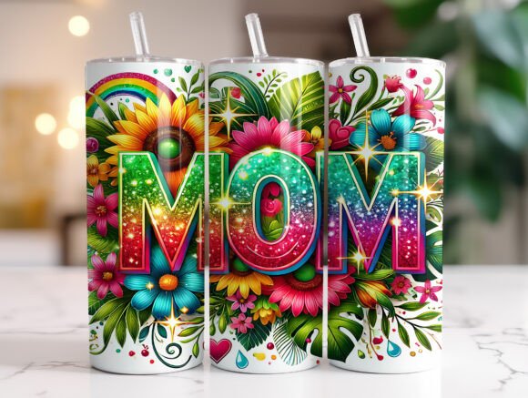 Glitter Mom Floral: Graphics for Tumbler Wraps