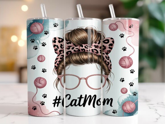 Messy Bun Cat Mom Graphics for Tumbler Wraps
