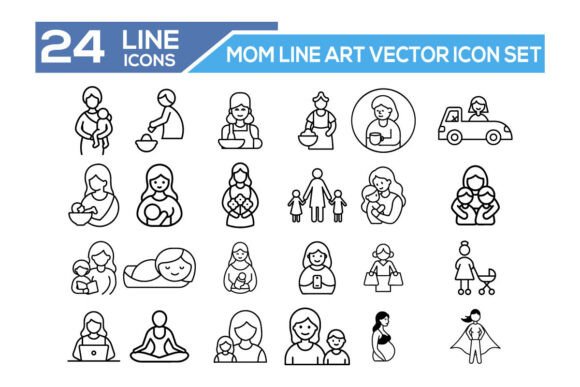 Mom Line Art Vector Icon Set: Graphics & Illustrations